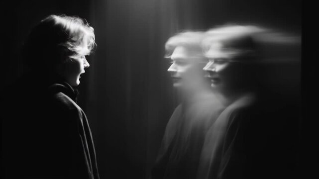 
A haunting image capturing a ghostly reflection that evokes feelings of torment and sorrow, symbolizing a soul trapped in the shadows of past trauma and emotional struggles.