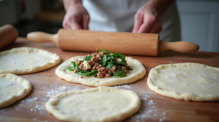 Stuffed naan in its raw form ready to be rolled into shape