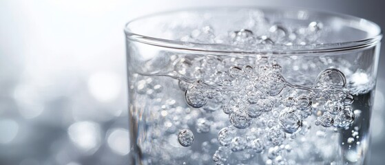 Water bubbles create shimmering patterns inside glass.