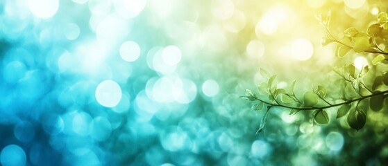 Naklejka premium Plant's leaves bask amidst bokeh, creating a soft dreamy and ethereal atmosphere with vibrant color gradients.