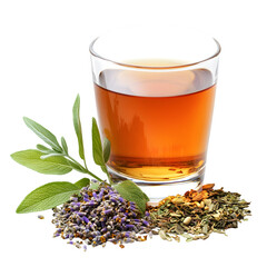 Fototapeta premium Aromatic Herbal Tea with Sage Lavender and Assorted Herbs in Glass