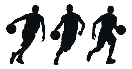 Three Silhouettes of Basketball Players Dribbling the Ball