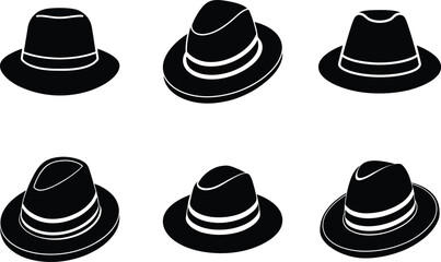 Panama hat vector set - 6 tropical silhouettes, EPS JPEG PNG