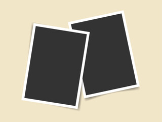 Realistic vector photo frames collage with shadows. Two vertical overlapping blank photos. Isolated vector mockup. Great for album, scrapbook, gallery design, image template