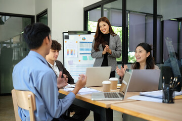 Businessman in office meeting and brainstorming with colleagues.