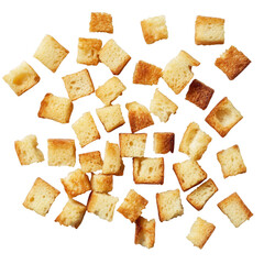 Scattered croutons on a dark plane forming a loose pattern