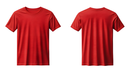 red t shirt front and back view, isolated on white background. Ready for your mock up design template