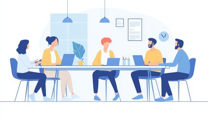 Business people are meeting to discuss work. A team of entrepreneurs collaborates in a conference room at the office.
