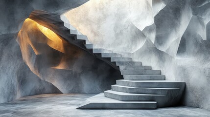 Abstract Modern Concrete Staircase Design Architectural Interior Cave like Setting