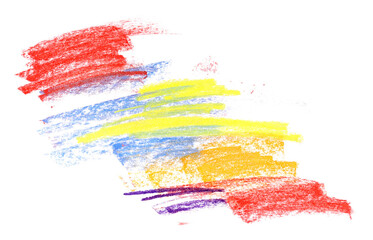 Photo grunge hand drawn colorful scribble chalk, rainbow isolated on white, clipping path