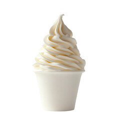 Vanilla soft serve ice cream in a white paper cup isolated