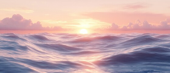 Fototapeta premium Ocean waves rise gently as sun ascends, creating serene atmosphere.