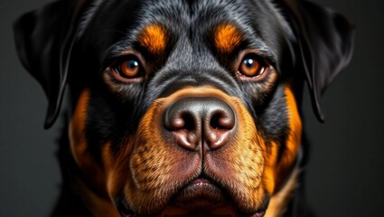 Obraz premium Rottweiler dog close-up pet canine loyal eyes fur jawline breed 