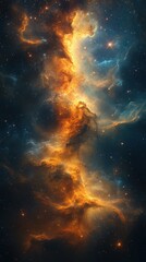 Fototapeta premium Colorful cosmic nebula illuminated by starlight in a deep space environment with vibrant hues and swirling gases