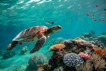 Obraz premium Green sea turtle swimming