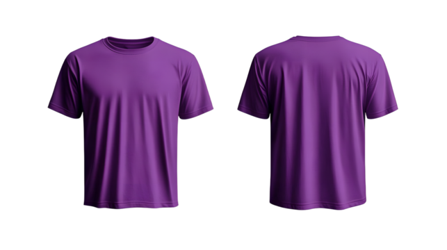purple tshirt mockup front and back views on white background vector template for apparel design illustration - Powered by Adobe