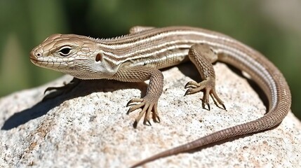 Fototapeta premium Desert Lizard Basking Under Intense Sunlight a Rock With a Macro View of Its Dry Skin Texture Spiked Tail and Wild Environment In Original Setting