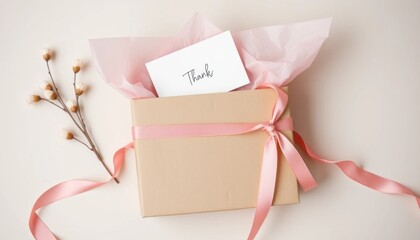 Expressing Gratitude: A Gift Box with Delicate Blooms and a Handwritten Card