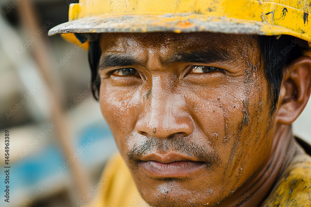Aufkleber Close-up portrait of a worker facing unexpected challenges Generative AI