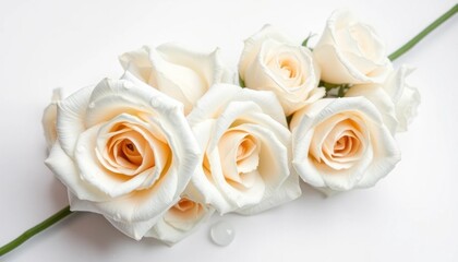 Elegant Gathering of Cream Roses on White Backdrop: Symbolizing Purity and Affection