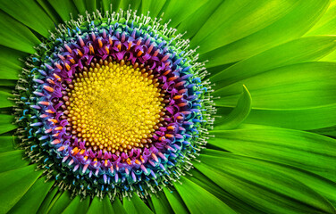  Gerbera flower close up. Macro photography. Card green Gerbera Flower. Natural romantic conceptual floral Macro background.