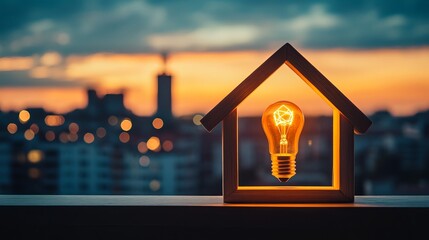 Bright ideas for a sustainable home energy efficient living cityscape sunset eco sky bulb warm glow