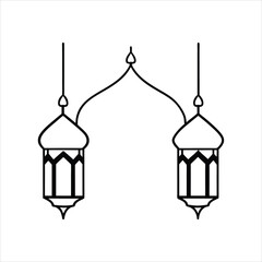 Traditional Ramadan Lamps Line Drawing Vector