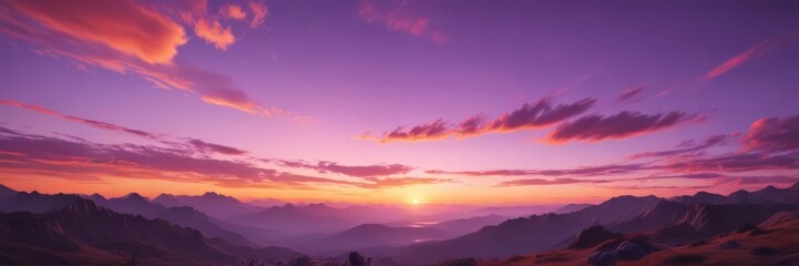 Obraz premium Stunning sunset panorama; vibrant orange, pink, purple blend Breathtaking view , horizon, warm