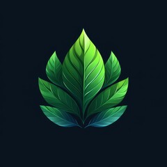 Naklejka premium Vibrant green leaves arranged in a symmetrical pattern against a dark background showcasing nature's beauty and details