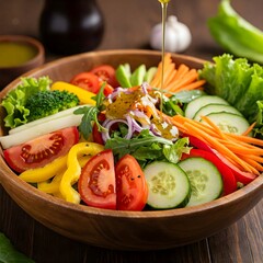 Fresh vegetable salad. Healthy food. Healthy eating concept. Top view close up 
