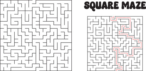 Complex Square Maze Puzzle Solution Path, Lines, Challenge, Game, Brain Teaser, Logic, Pathfinding, 