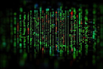 Digital data stream flowing across a dark screen.