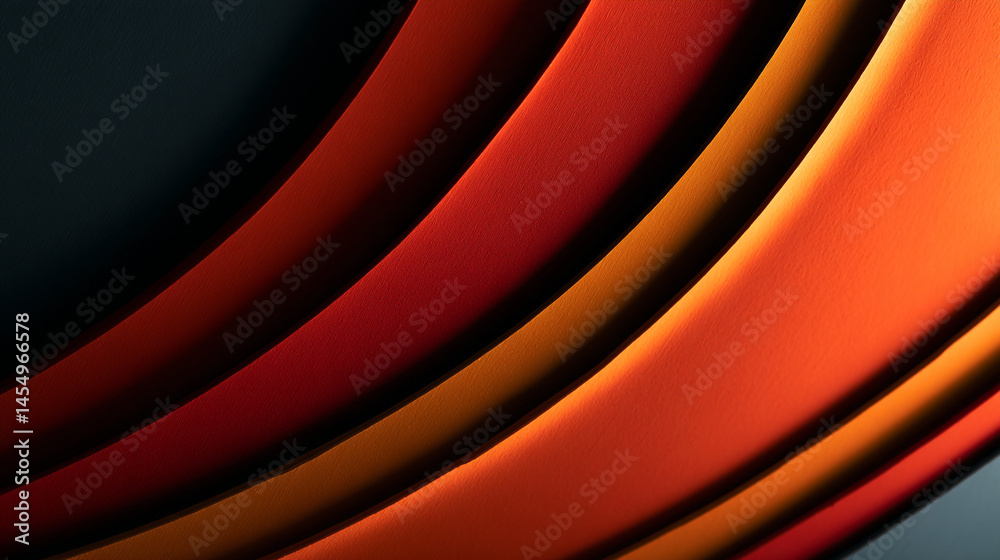 Poster abstract view of curved orange red and black shapes creating a dynamic and modern composition