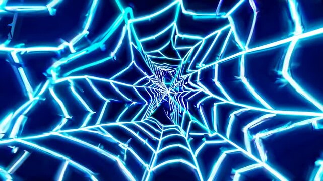 Glowing neon spider web tunnel effect, halloween concept animation