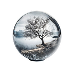 Crystal Sphere with Laser-Etched Tree Design Isolated on Transparent Background