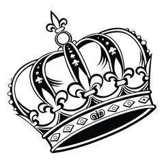 royal crown silhouette ornate details black and white