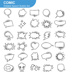 Comic Speech Bubble Set. Pop Art Style Cartoon Dialog Bubbles, Vector Text Boxes, Shout and Thought Balloons, Retro Comic Book Elements, Hand-drawn Doodles for Fun Expression Design