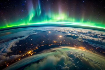 Spectacular Aurora Borealis Display Over Earth at Night