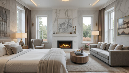 Fototapeta premium Luxurious Indoor Living Space Surrounded by Nature
