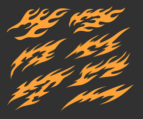 Lighting fire livery design element set, set of flames fire tattoo editable