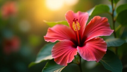 Radiant Hibiscus Flower in Golden Hour Sunlight A Stunning Floral Image