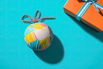 A bright turquoise gift label with a beach ball design and a summer vibe