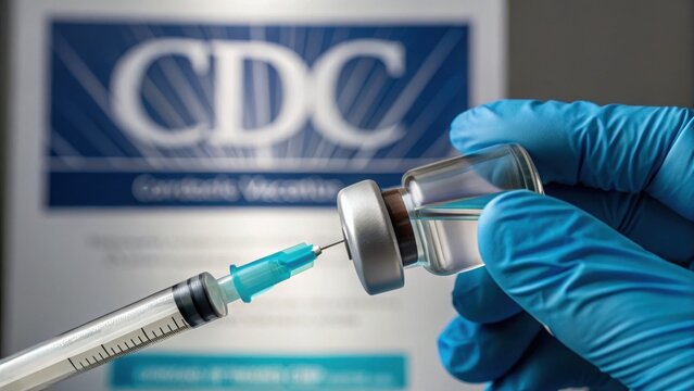 Anthrax Disease Vaccination process with CDC branding and a syringe in focus.