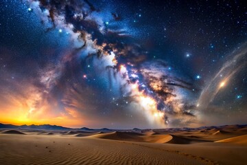 Milky Way Rising Above Desert Dunes at Twilight