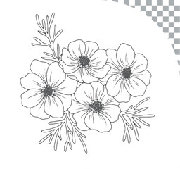 Fototapeta premium Delicate Hand-Drawn Anemone Flowers Illustration in Soft Pastel Colors