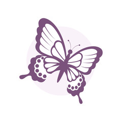 Vector illustration of a butterfly with open wings. Elegant, minimal design in soft purple tones, perfect for logos, prints, cards, and decorative elements.
