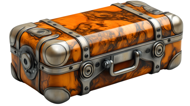 Vintage Wooden Suitcase Retro Travel Bag Metal Accents Antique Trunk Steampunk Luggage 3D