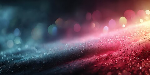 Vibrant water droplets reflecting light against a dark background create a mesmerizing atmosphere during nighttime