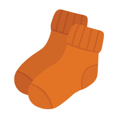 Cartoon flat illustration of warm orange socks. Comfortable autumn clothing for cold seasonal weather.