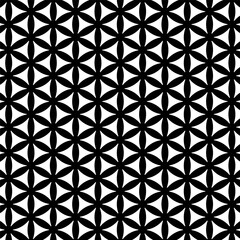 Flower of Life pattern made of many circles and other shapes. Made in black